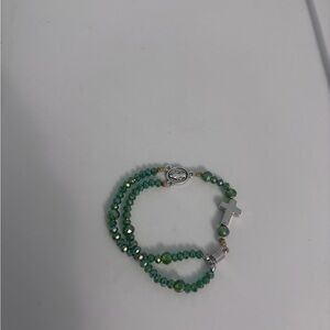 Green Beaded Cross Bracelet